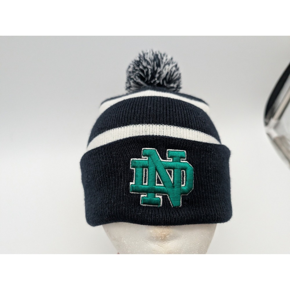 47 Brand Notre Dame Fighting Irish Beanie Hat Navy Blue White Stripe Pom OSFA
